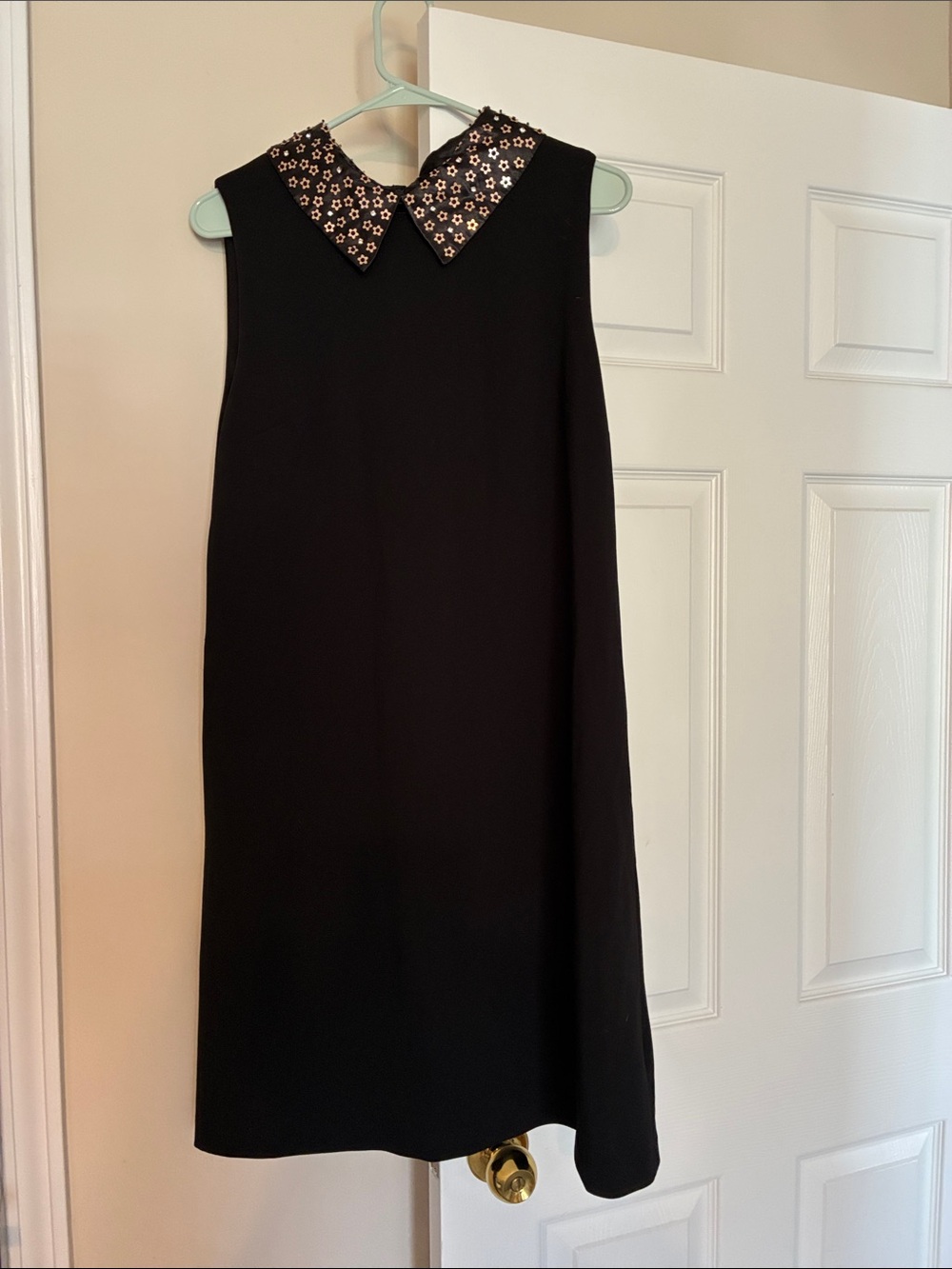Black Sleeveless Dress with Embellished Peter Pan Collar